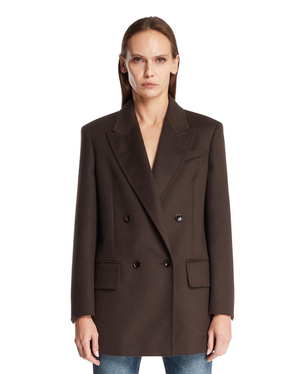 Max Mara Brown Double-Breasted Wool Blazer
