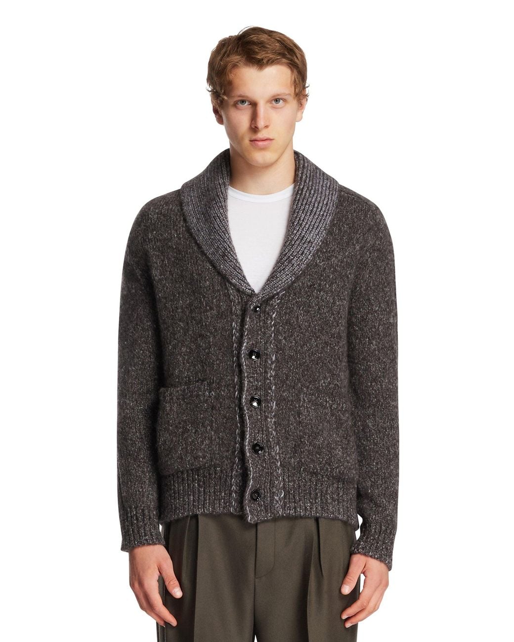 Brioni Gray Cashmere And Silk Cardigan for men