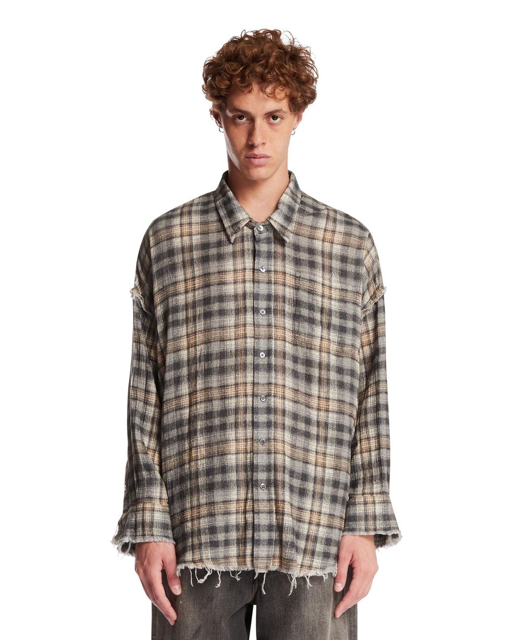 R13 Gray Plaid Cotton Shirt for men