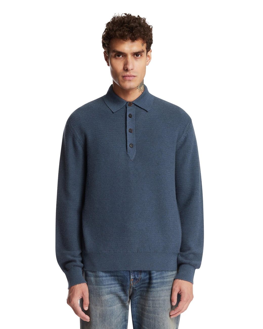 Zegna Blue Cashmere Polo Shirt for men
