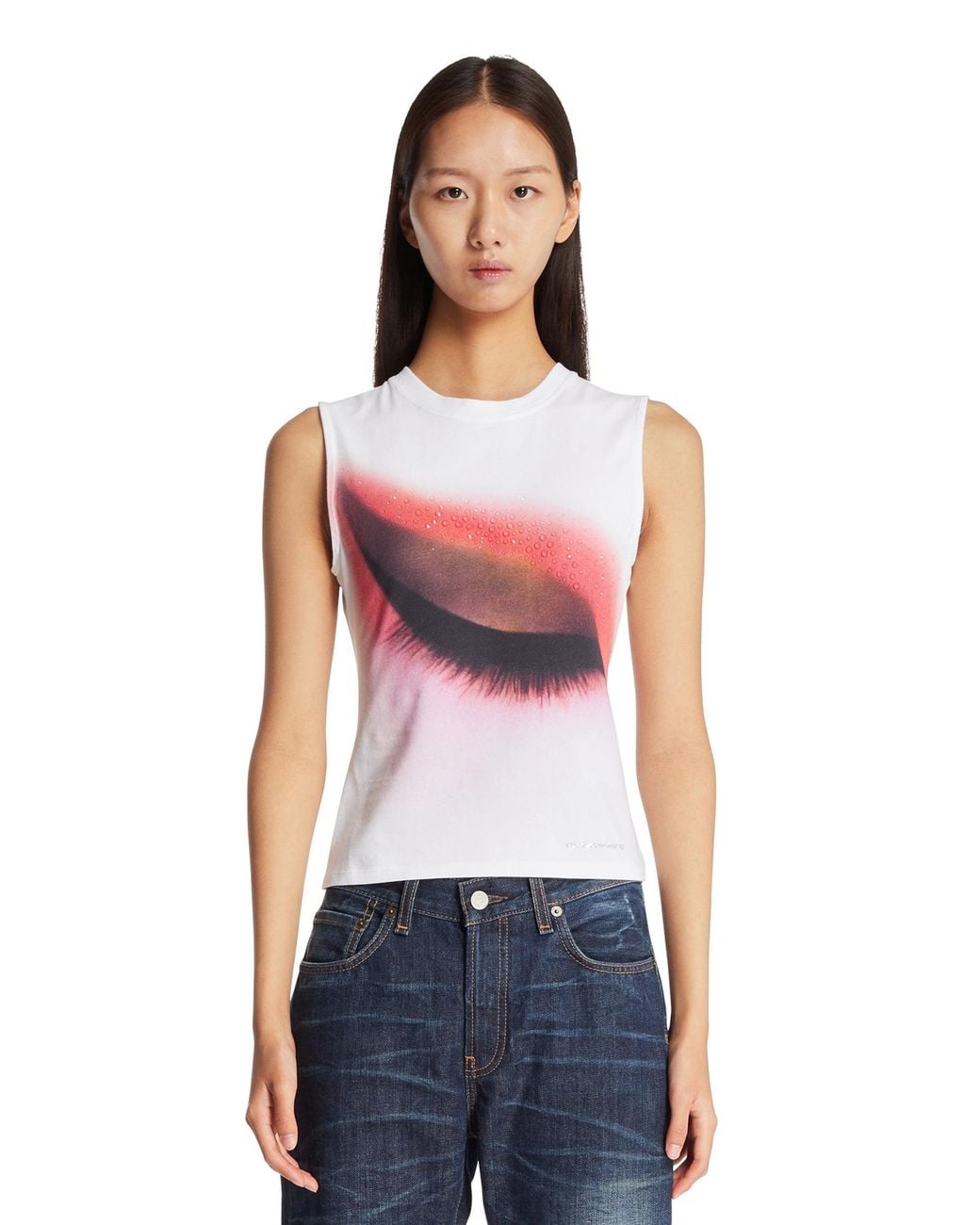 Alexander Wang White Eye-Print Top