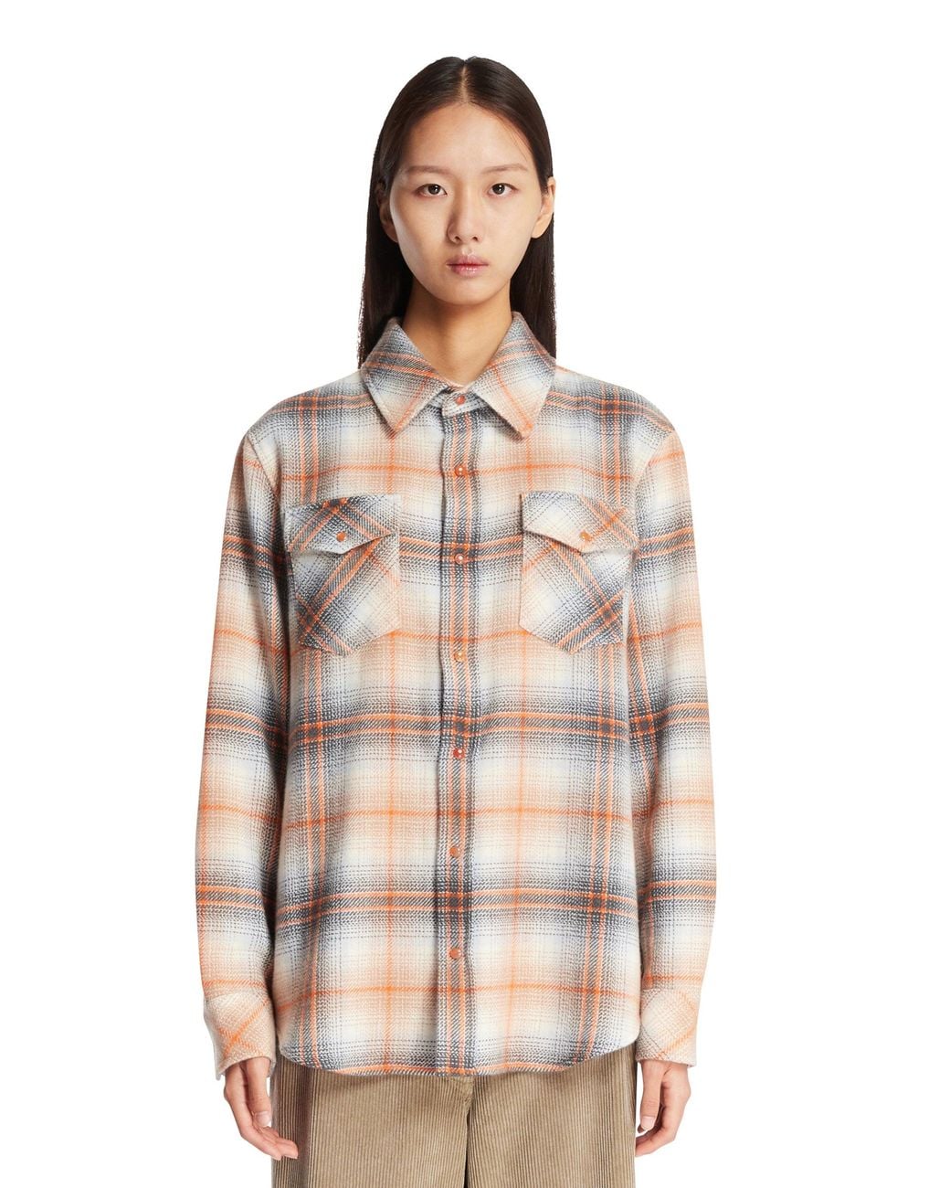 God's True Cashmere Natural Ironwood Tartan Cashmere Shirt