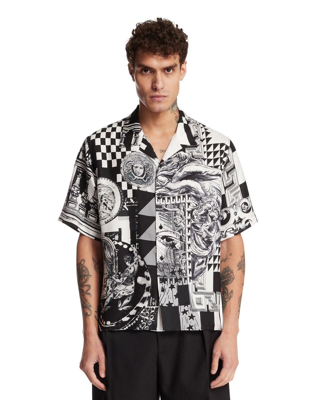 Versace Black Printed Silk Shirt for men