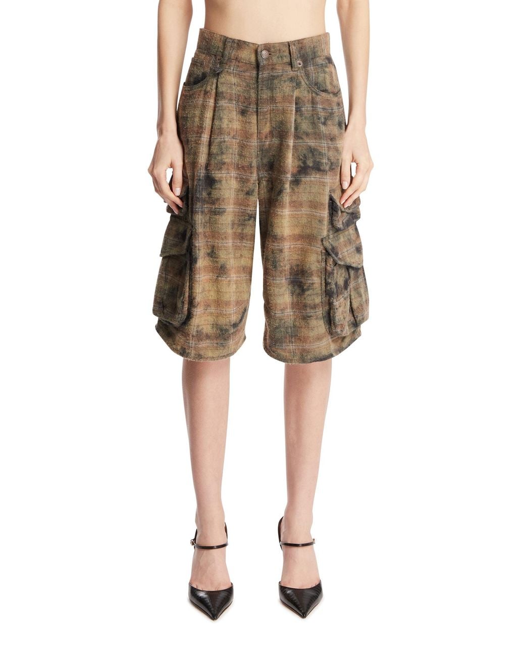 R13 Natural Plaid Cargo Shorts