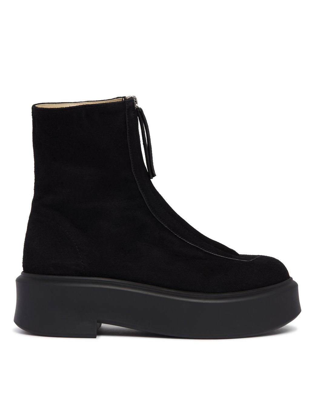 The Row Black Suede Zip Ankle Boots