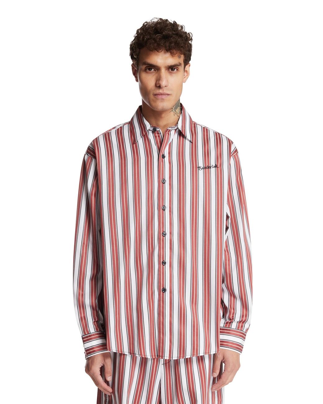 Sanderlak Red Boardroom Striped Oversized Shirt for men