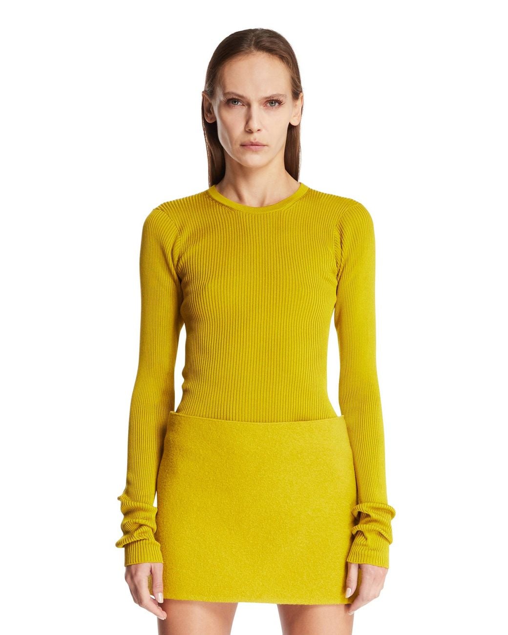 Rier Yellow Ochre Ribbed Silk Top