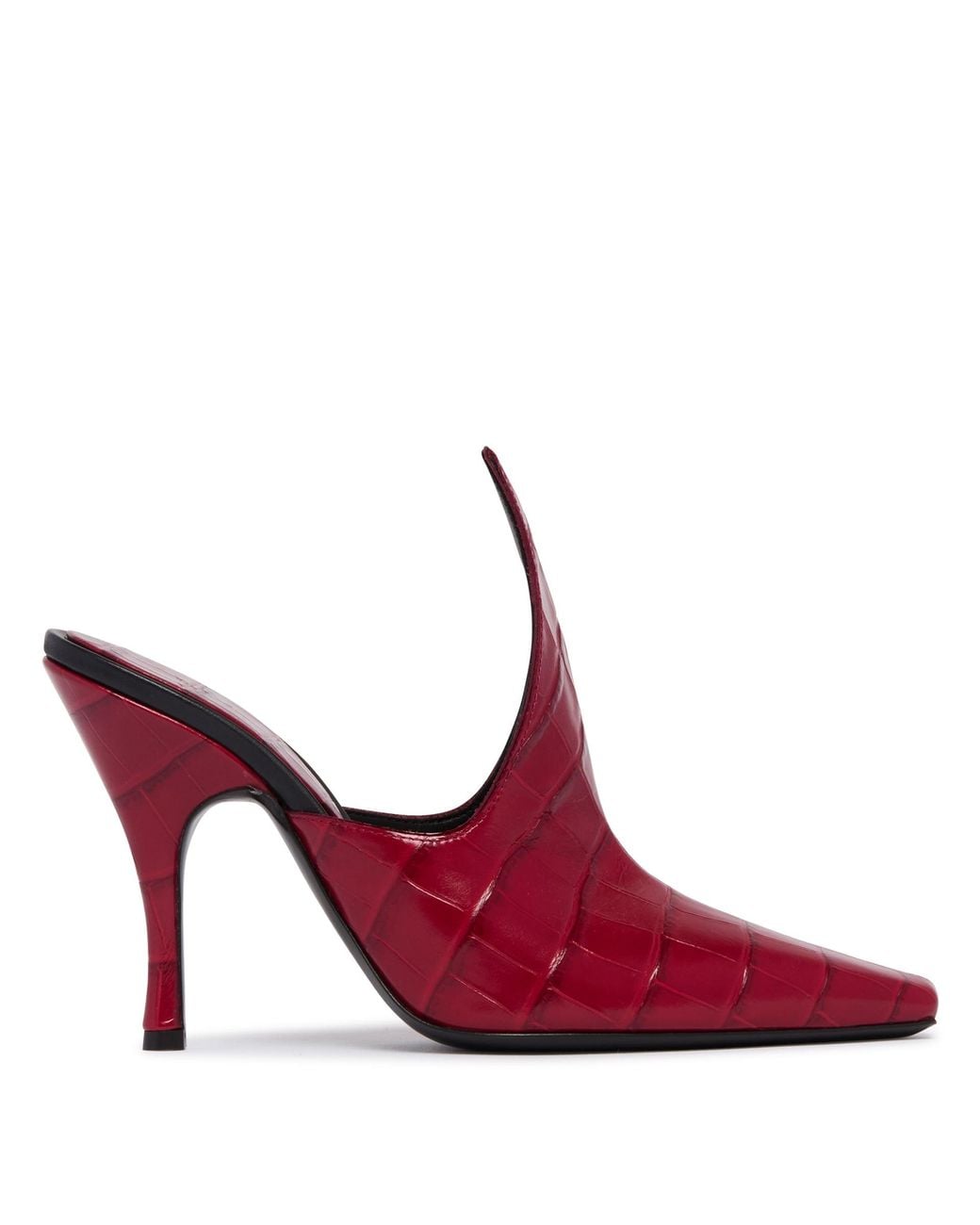 Alaïa Red Crocodile-Print Leather Mules