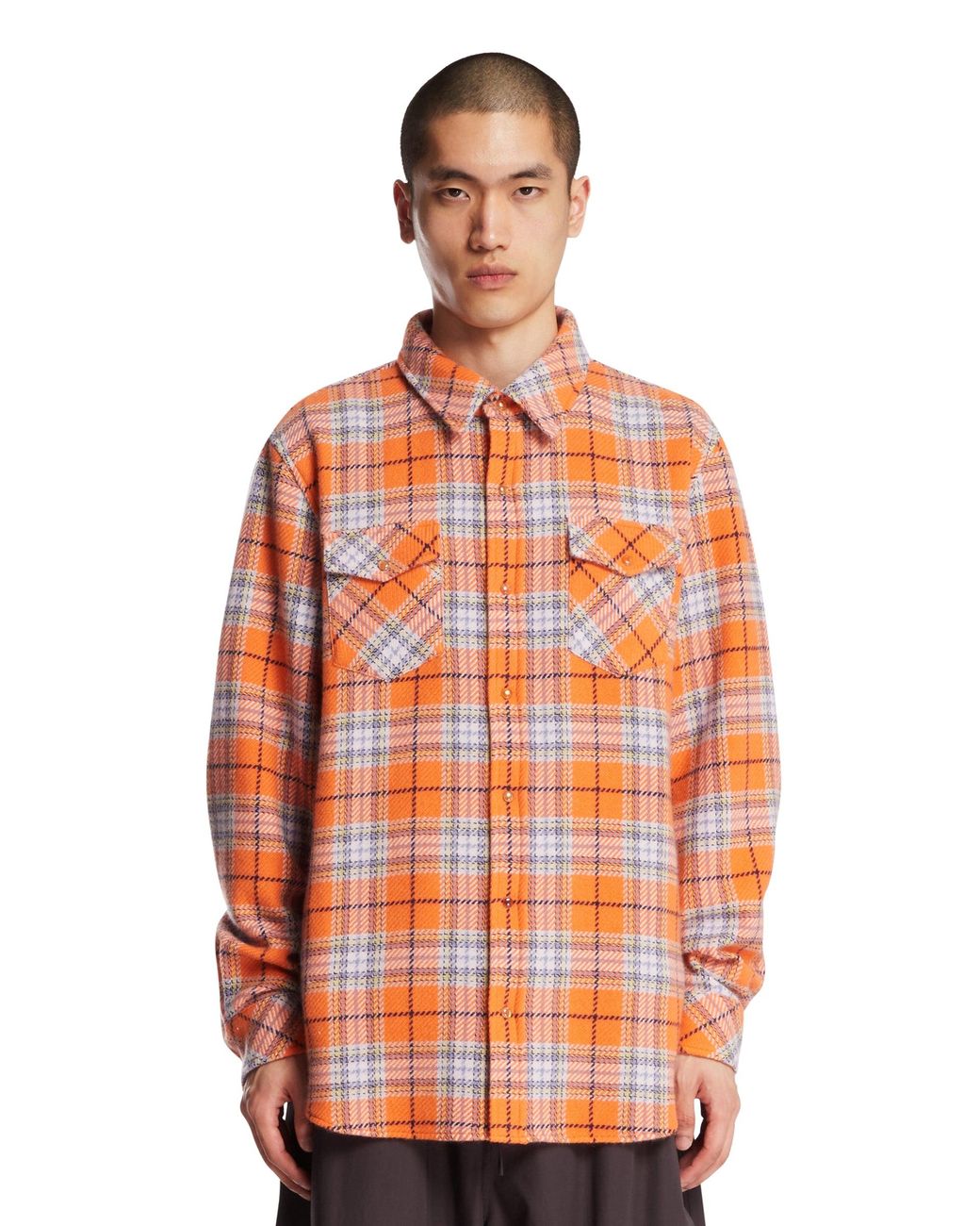 God's True Cashmere Orange Midnight Sun Tartan Shirt for men