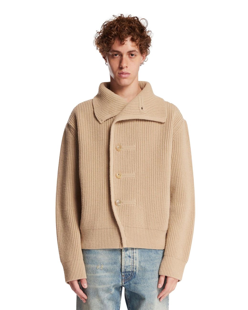 Dries Van Noten Natural Ribbed Wool Cardigan for men