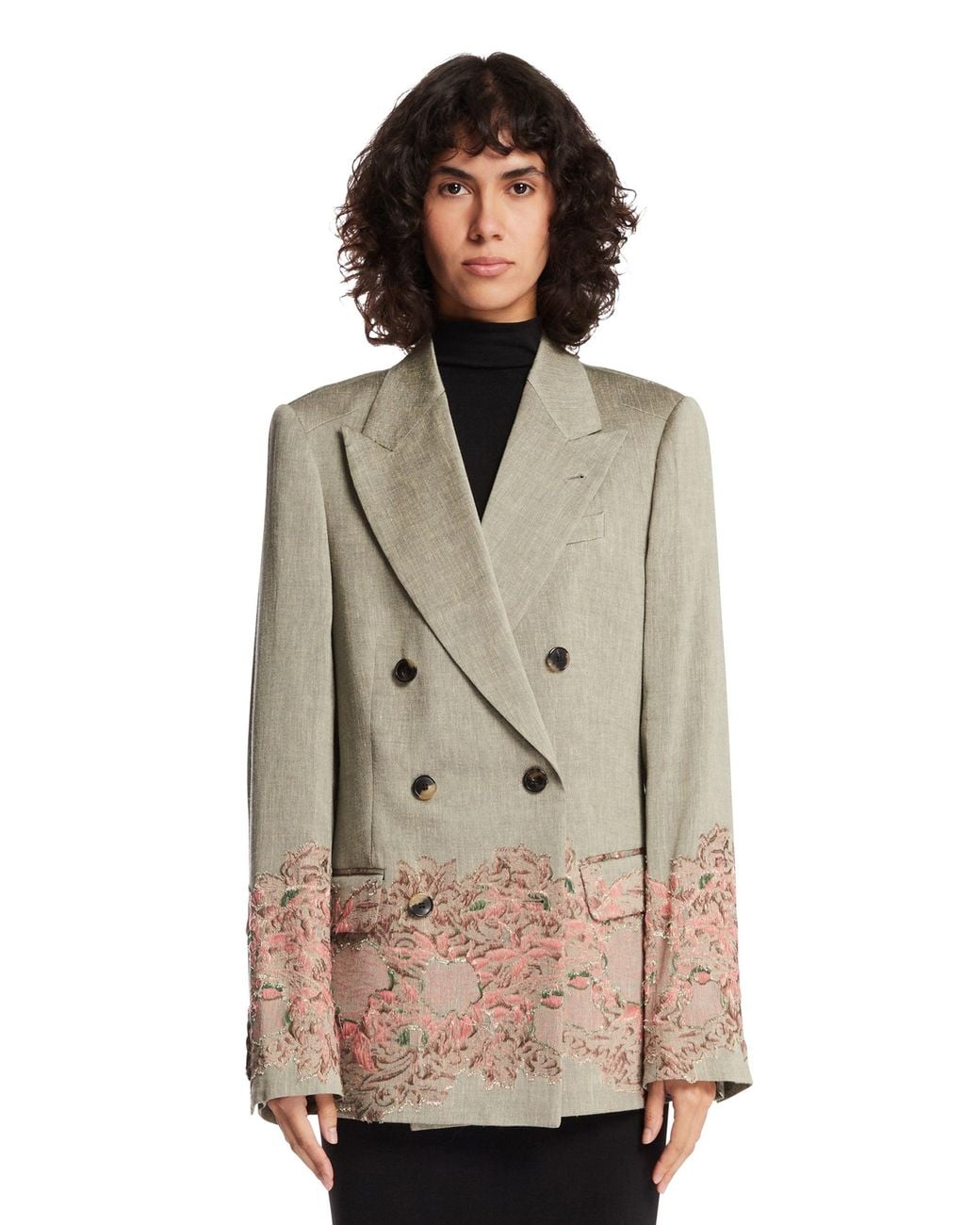 Dries Van Noten Gray Embroidered Linen-Cotton Blend Blazer