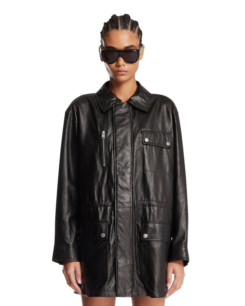 FRAME Black X Alexandra Leclerc Paper Leather Safari Jacket