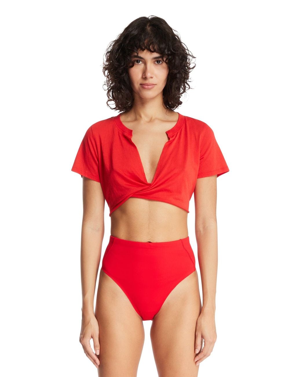 Nike Red Skims Short-Sleeve V-Neck Crop Top