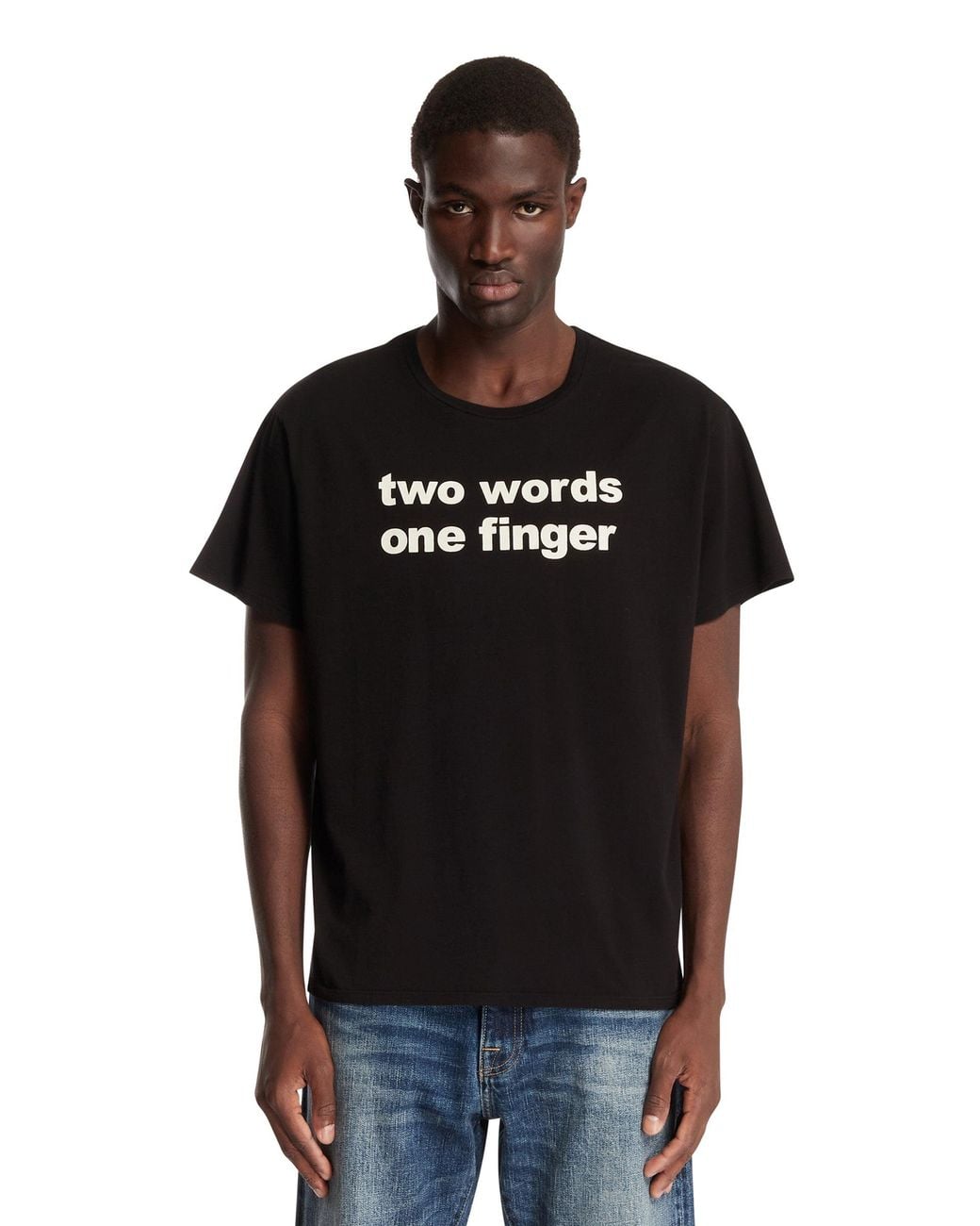 R13 Black Two Words One Finger T-Shirt for men