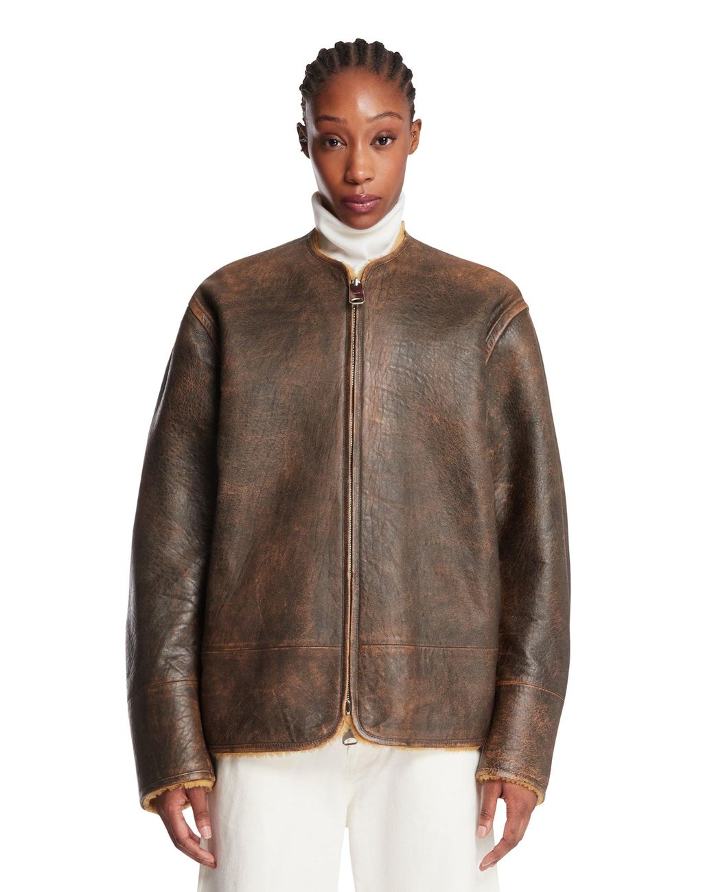 Khaite Brown Ruban Leather Jacket