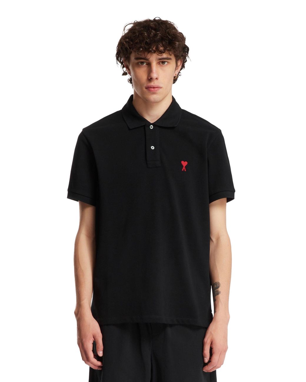 AMI Black Ami De Coeur Polo for men