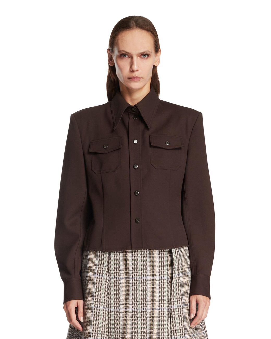 Willy Chavarria Brown Wool Blend Chavela Shirt