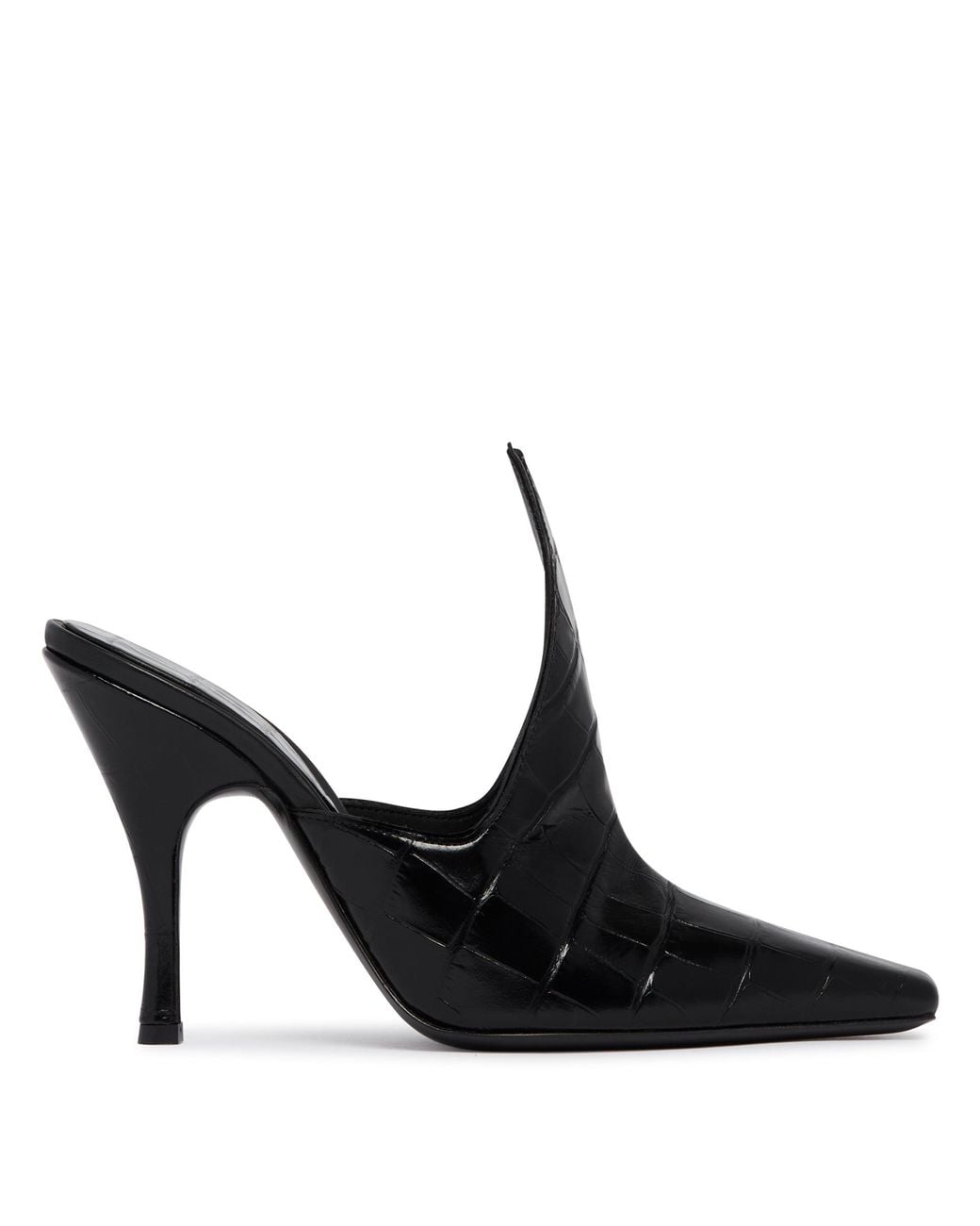 Alaïa Black Crocodile-Print Leather Mules