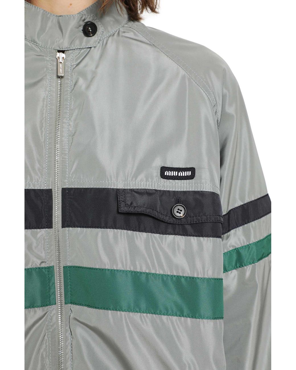 Miu Miu Gray Technical Silk Jacket Track Jacket