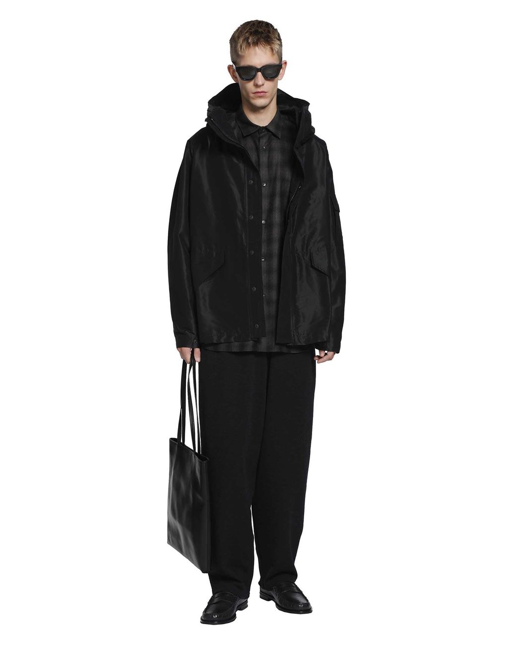 Comoli Black Cotton Silk Military Parka for men
