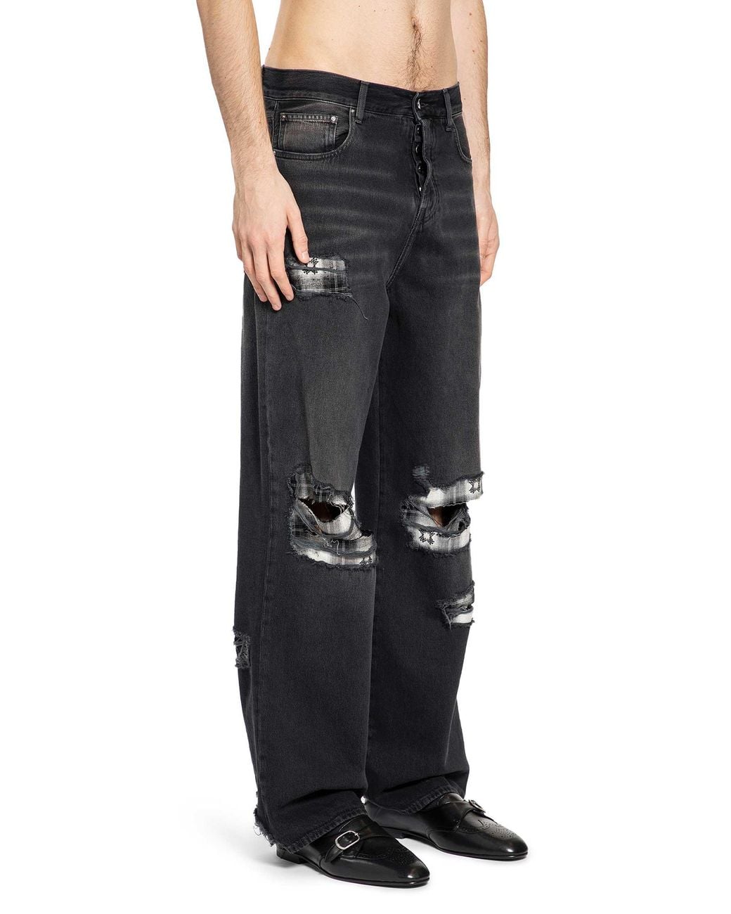 Amiri Black Flannel Repair Baggy Jeans for men
