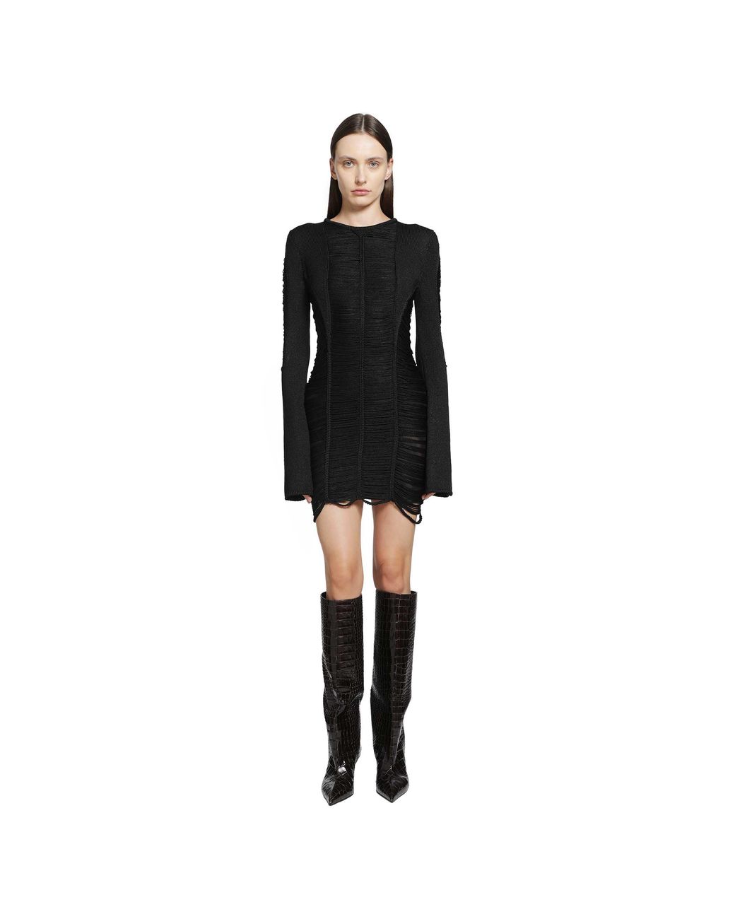 The Attico Black Fringed Viscose Mini Dress