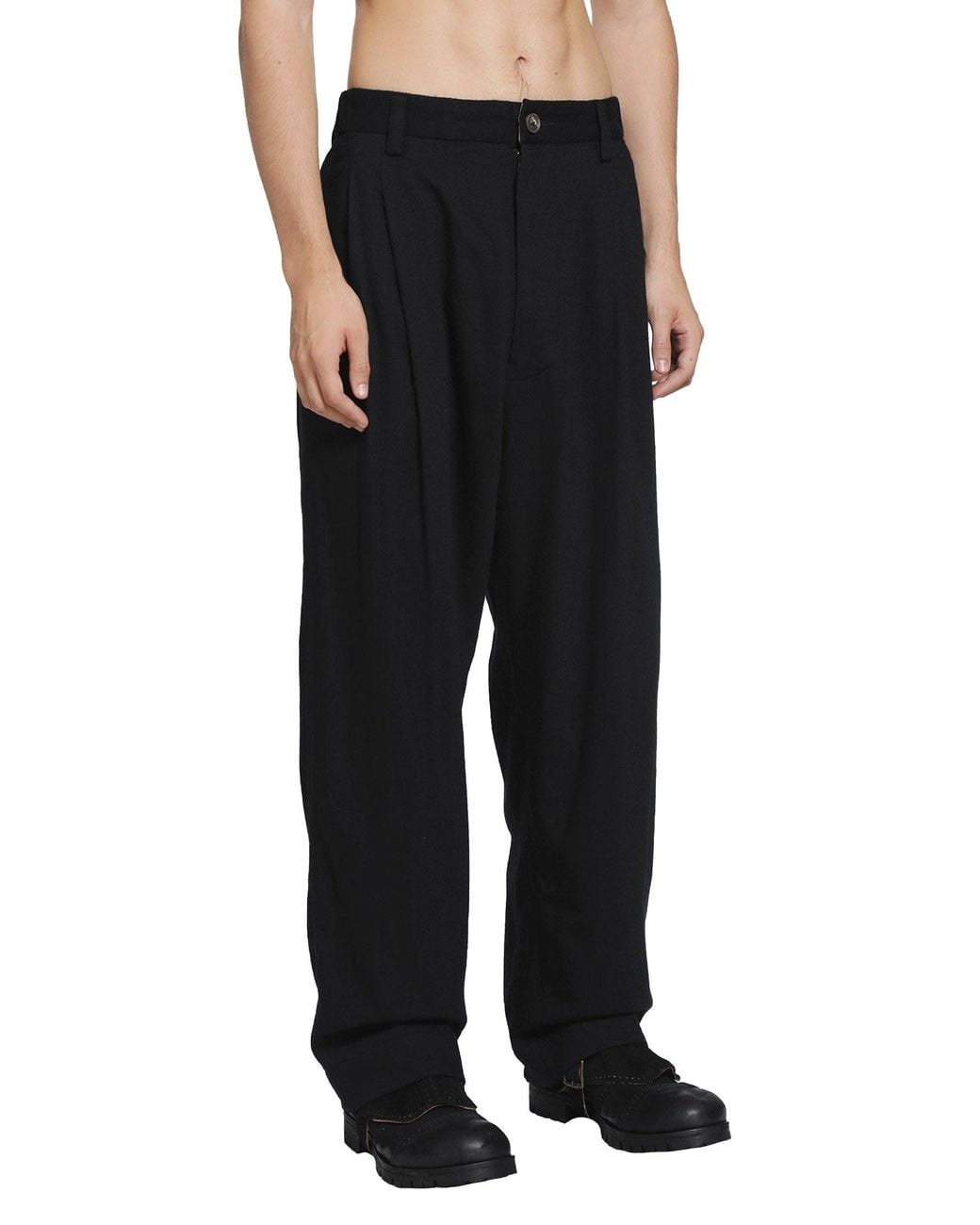 Ziggy Chen Black Pleated Drop Crotch Trousers for men