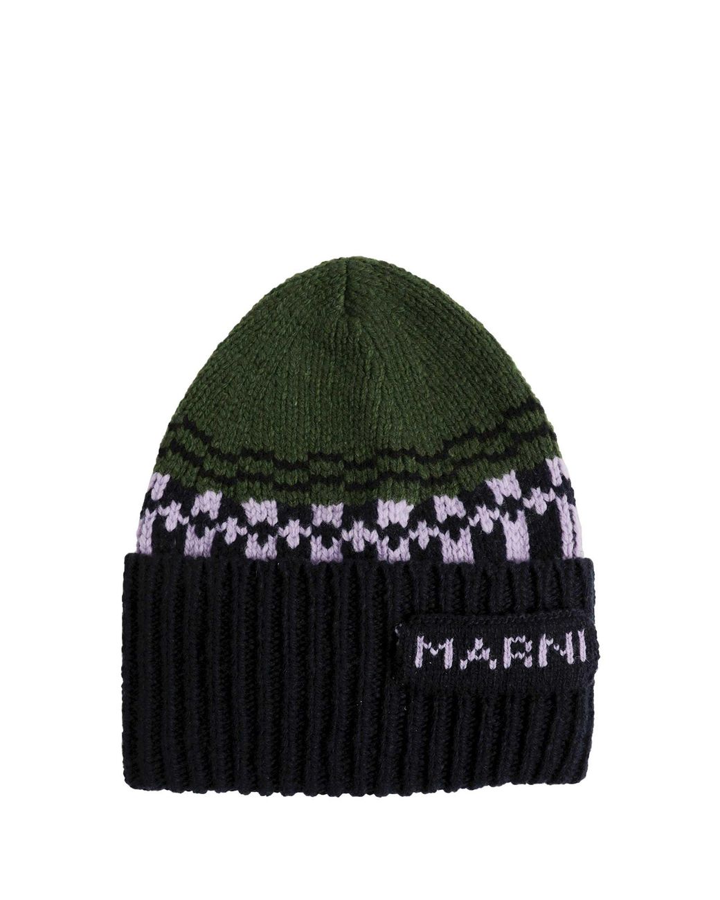 Marni Green Geometric Motif Wool Beanie for men