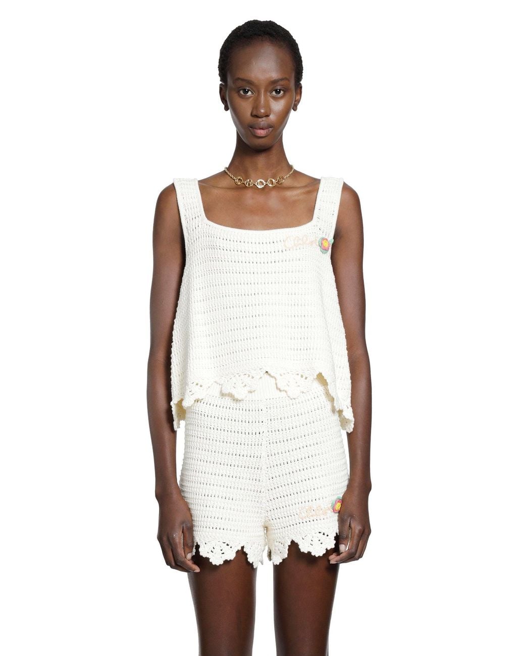 Chloé White Crochet Knit Cropped Top