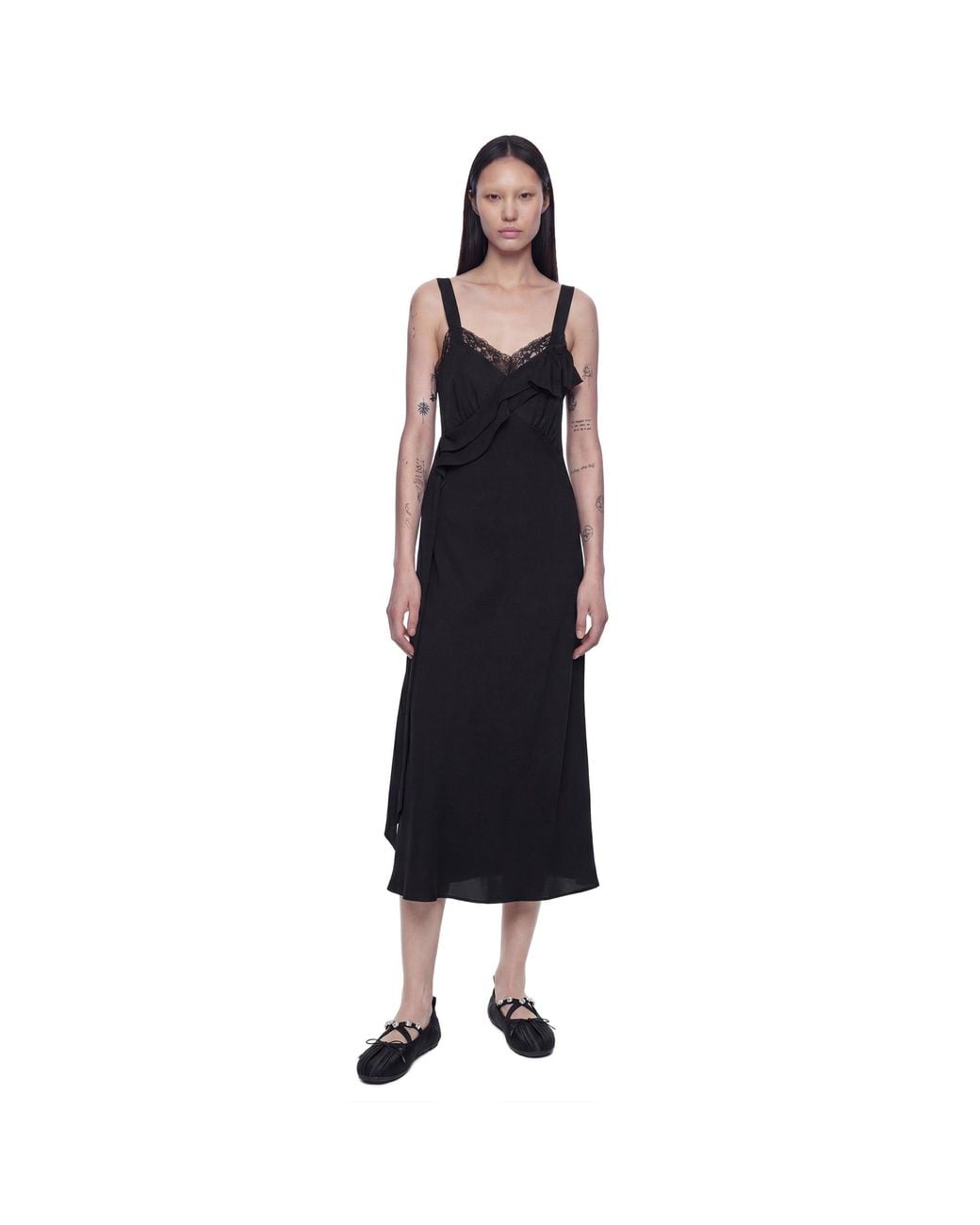 Simone Rocha Black Bow Sash Slip Midi Dress