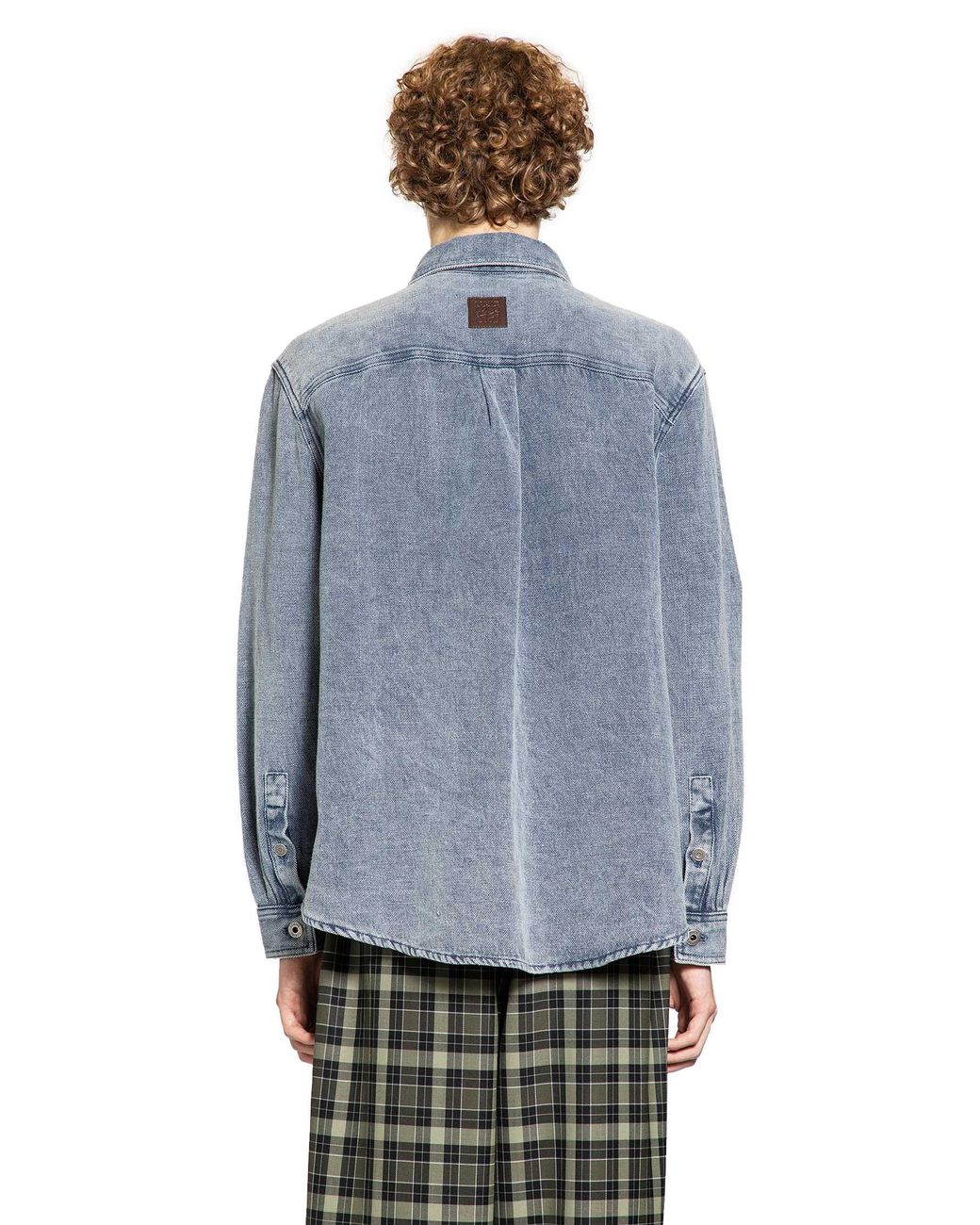 Loewe Blue Cotton Linen Long Sleeve Shirt for men