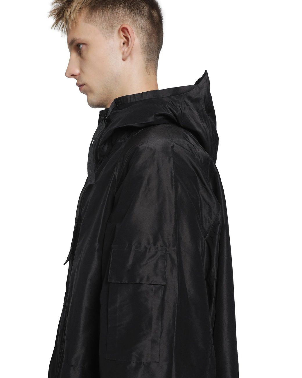 Comoli Black Cotton Silk Military Parka for men