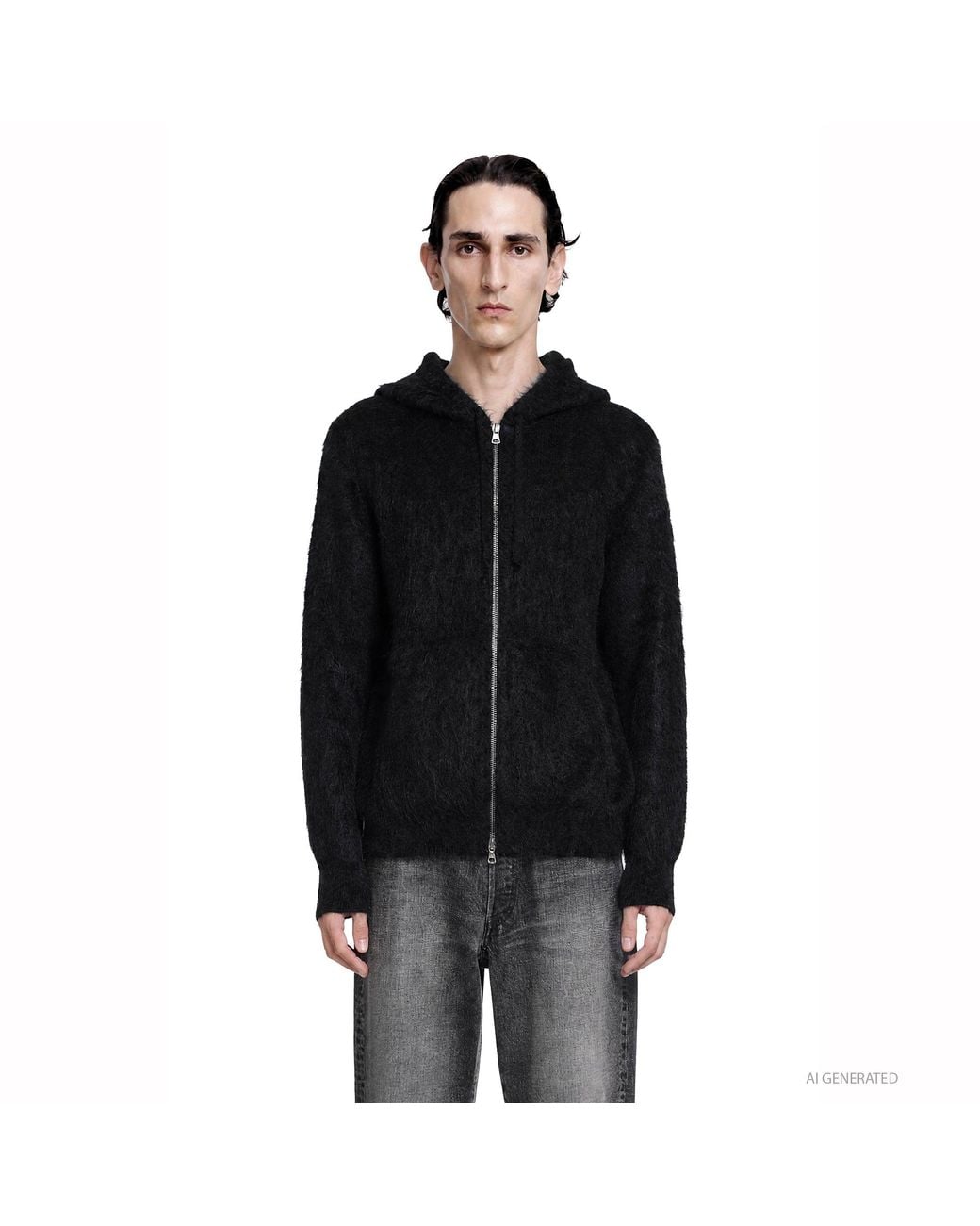 Ssstein Black Kid Mohair Knit Zip Hoody for men