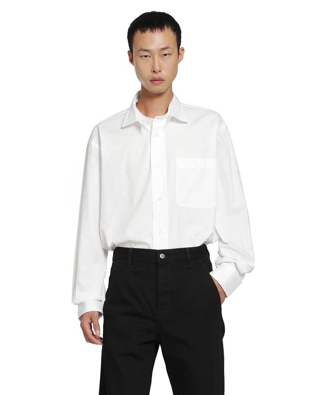 SALON C. LUNDMAN White Double Collar Pocket Shirt for men
