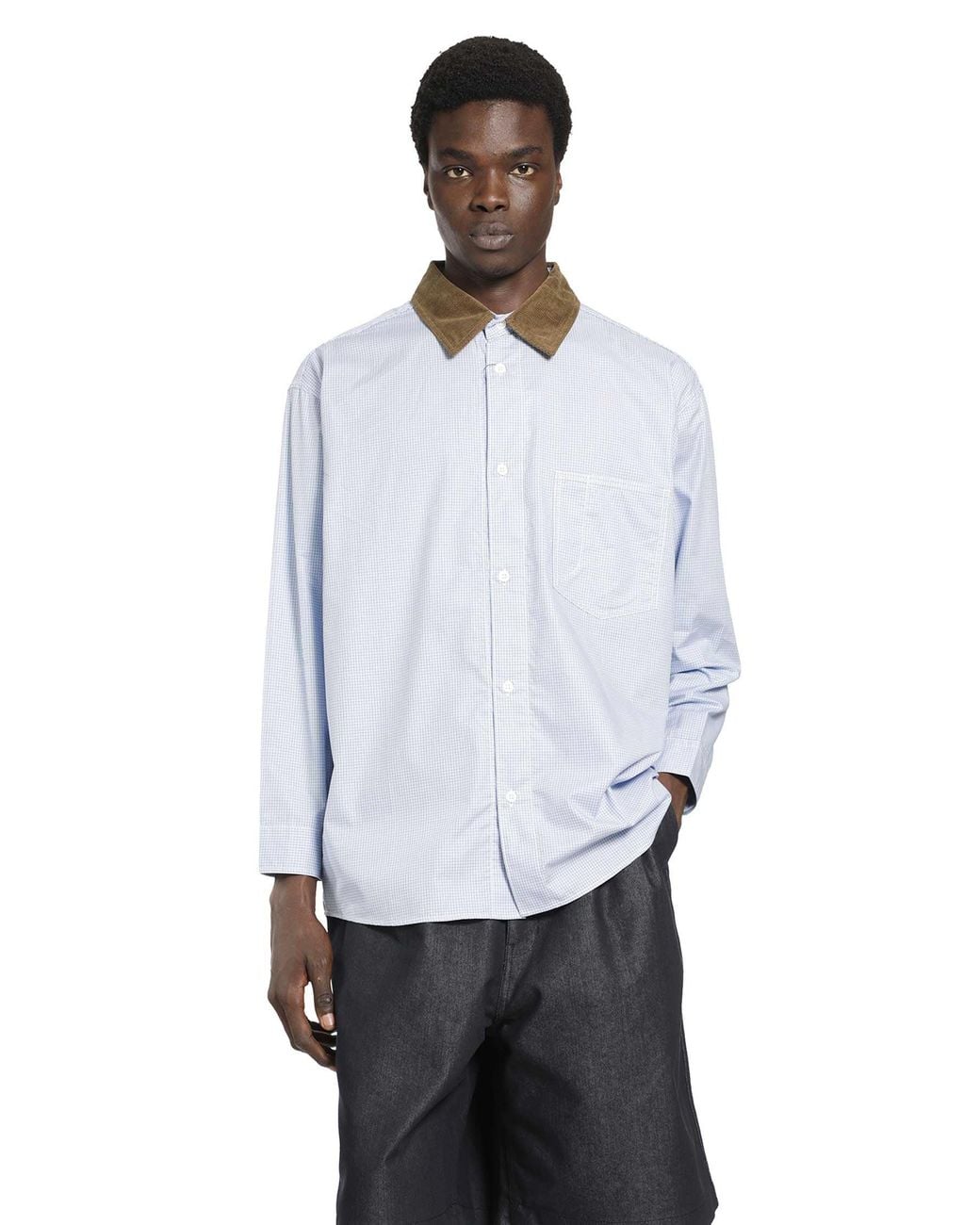 Comme des Garçons White Check Shirt With Corduroy Collar for men