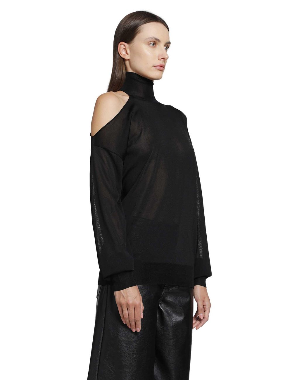 Fendi Black Cut-Out Turtleneck Top