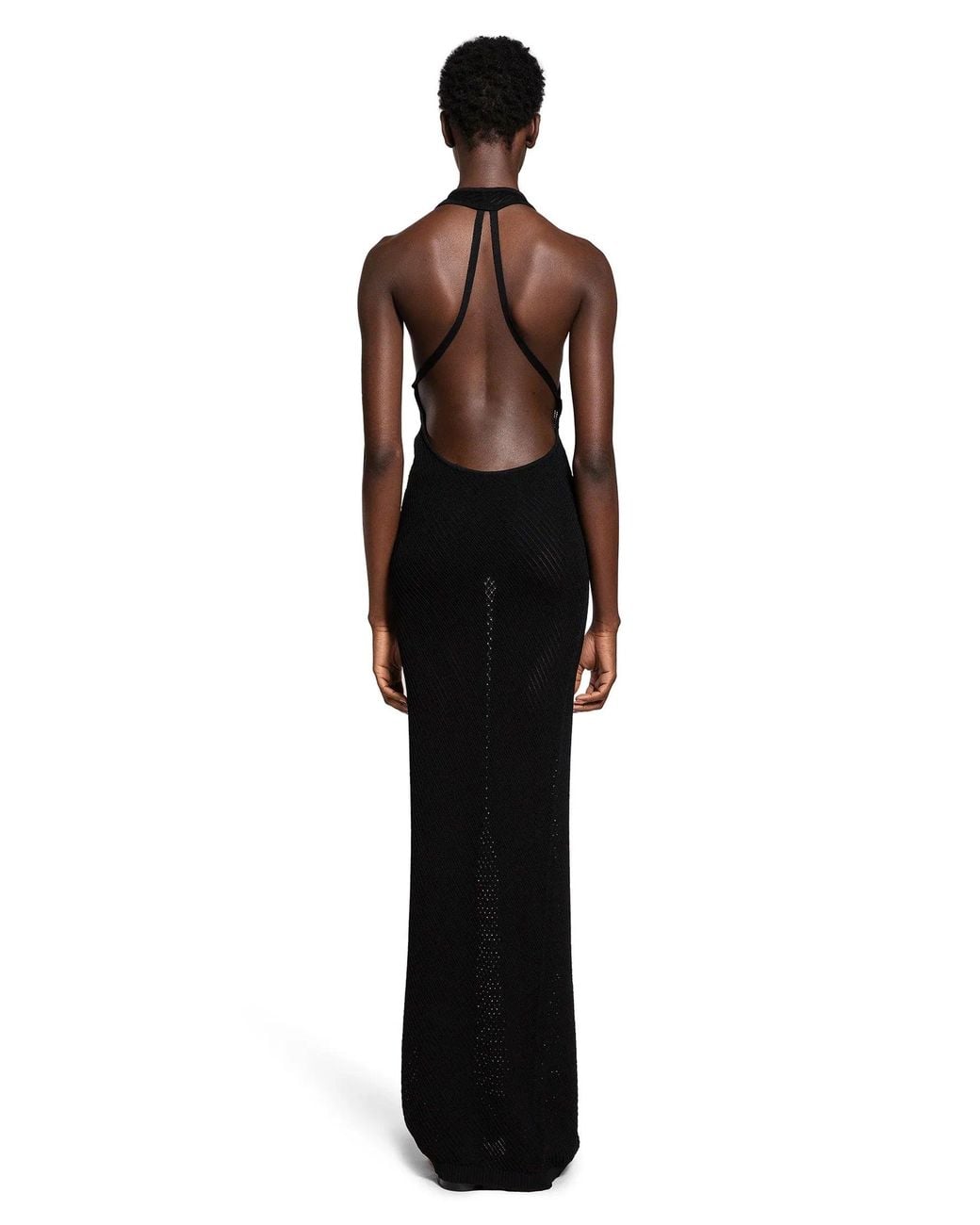 Laneus Black Openwork Knit Long Dress
