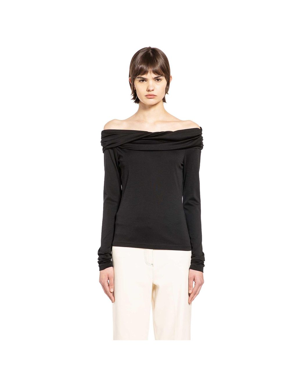 Max Mara Black Wool Off-The-Shoulder Top