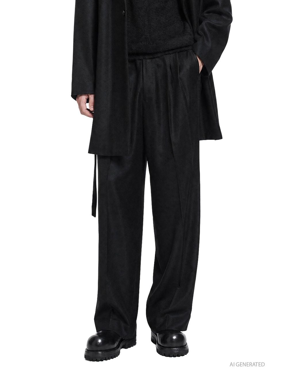 Ssstein Black Compressed Flannel Wide Trousers for men
