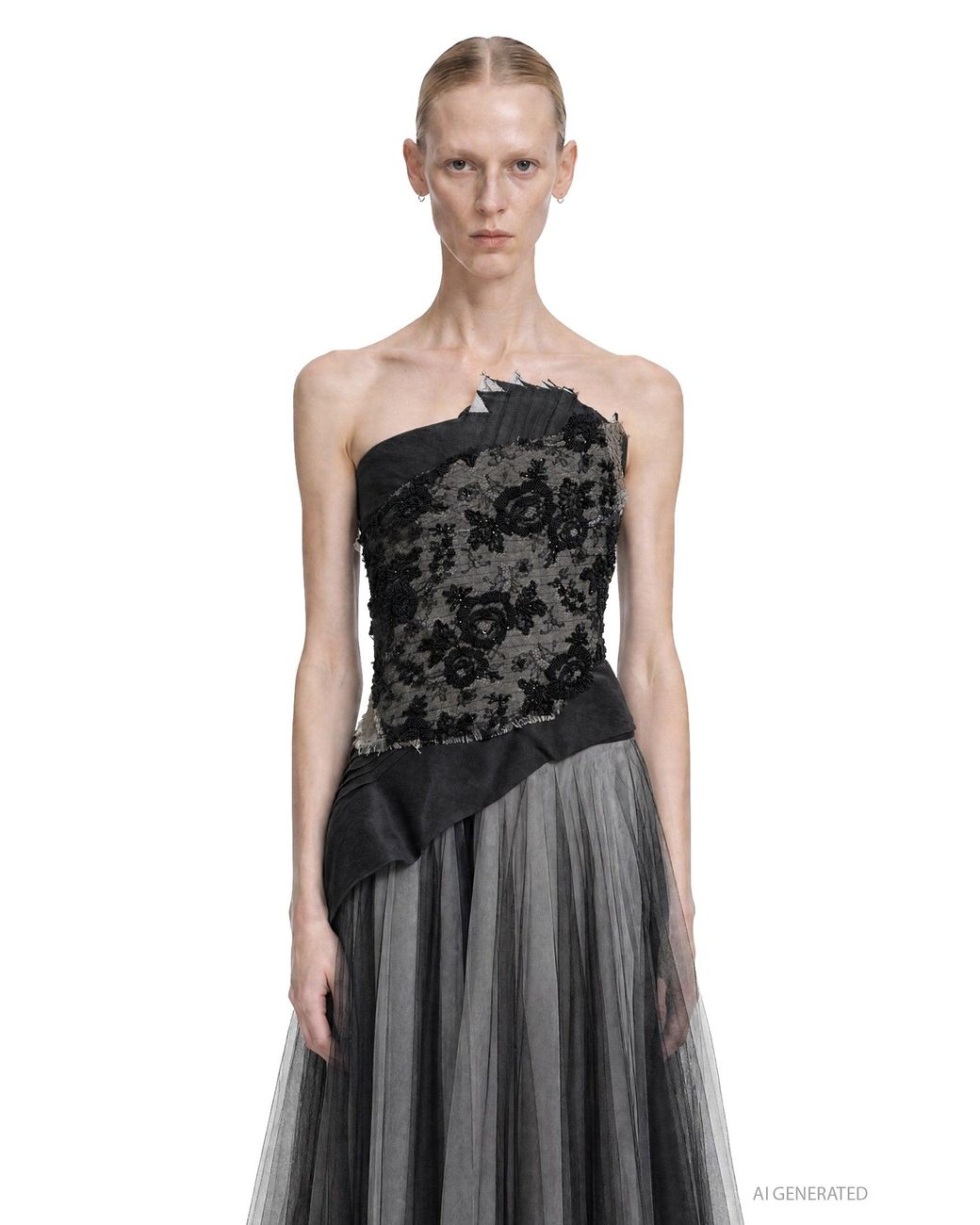 Marc Le Bihan Black Beaded Brocade Corset Top