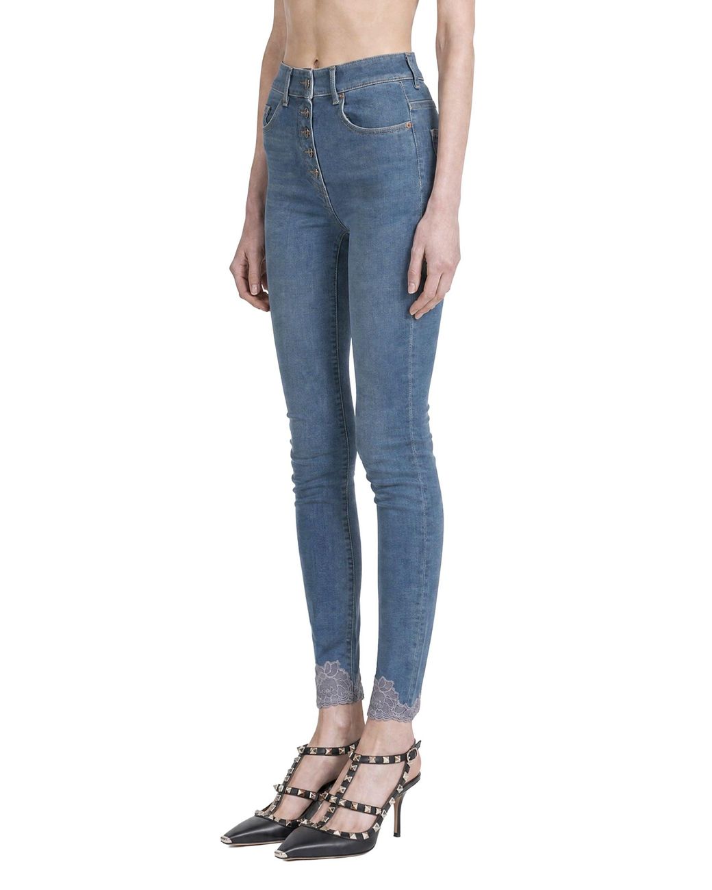 Valentino Blue Denim Pants With Lace