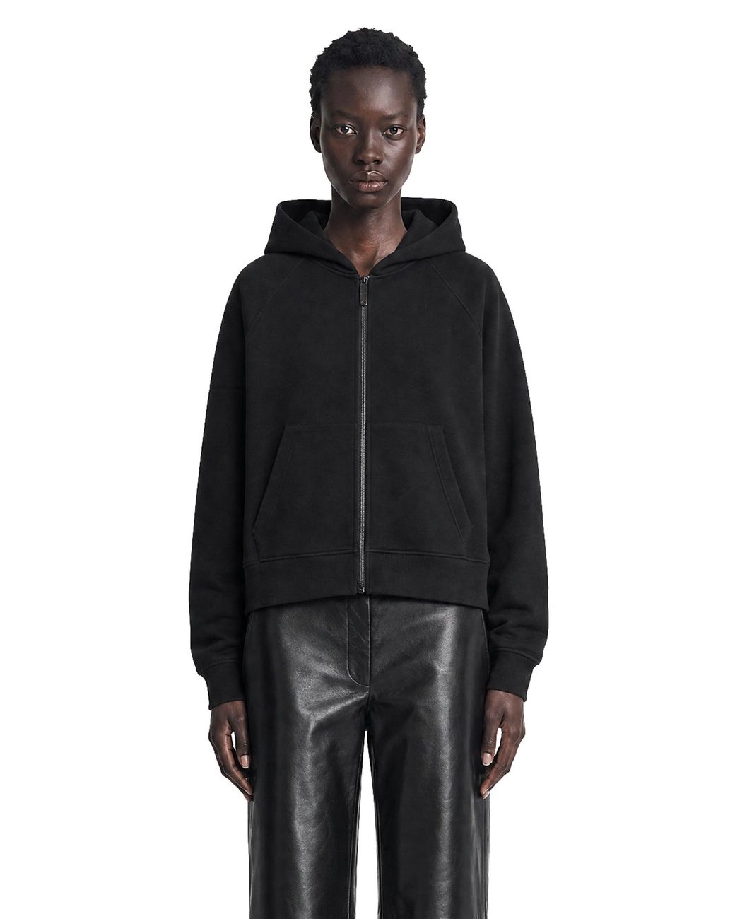 Max Mara Black Technical Cotton Zip-Up Hoodie
