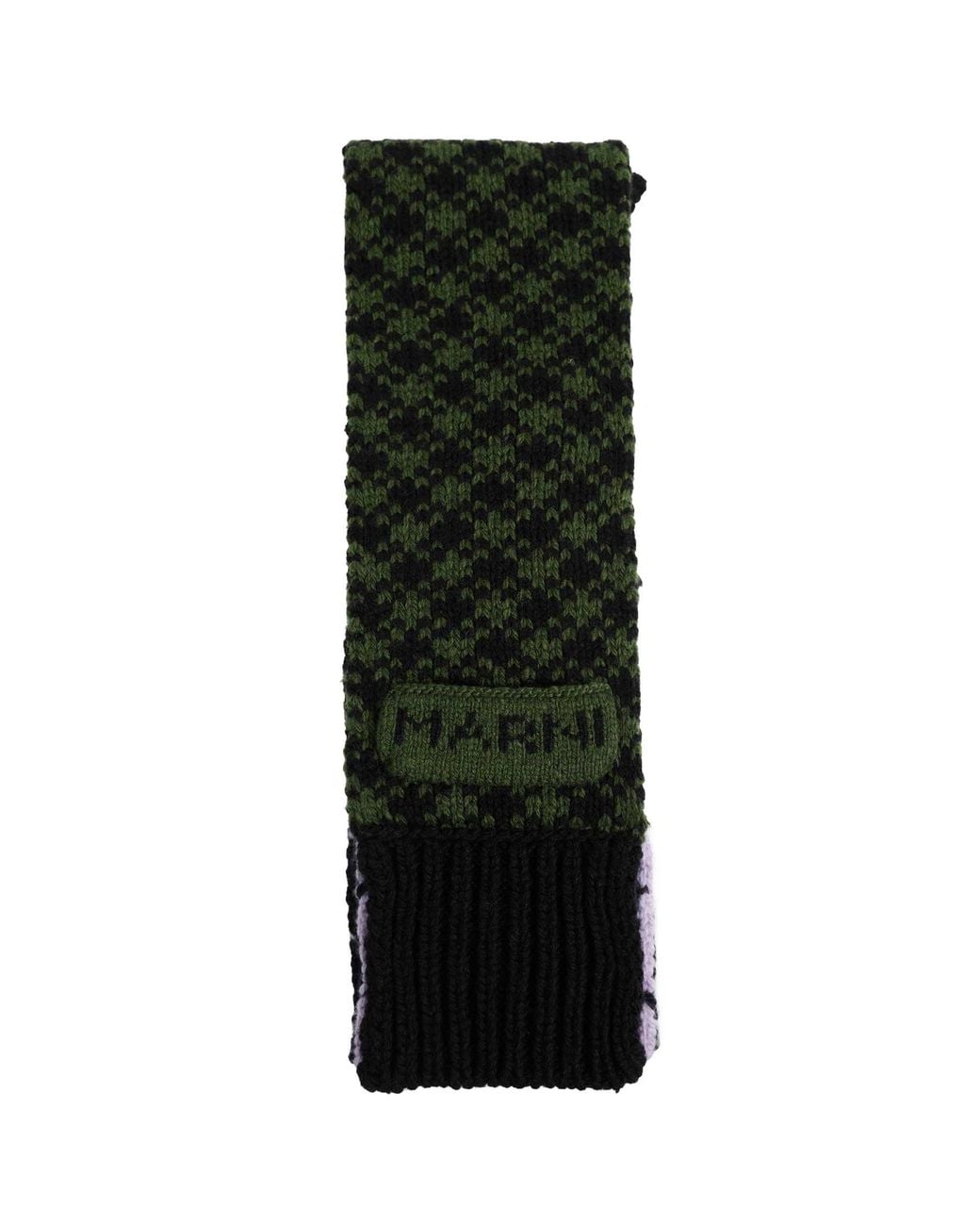 Marni Green Geometric Wool Knit Scarf for men