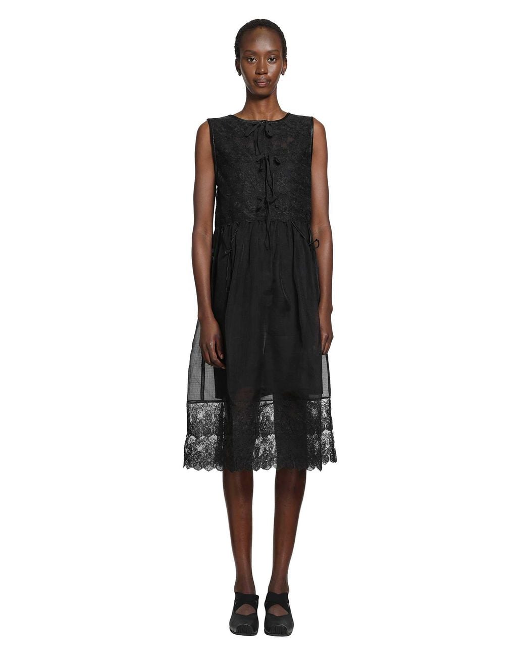 Renli Su Black Silk Sheer Lace Mini Dress