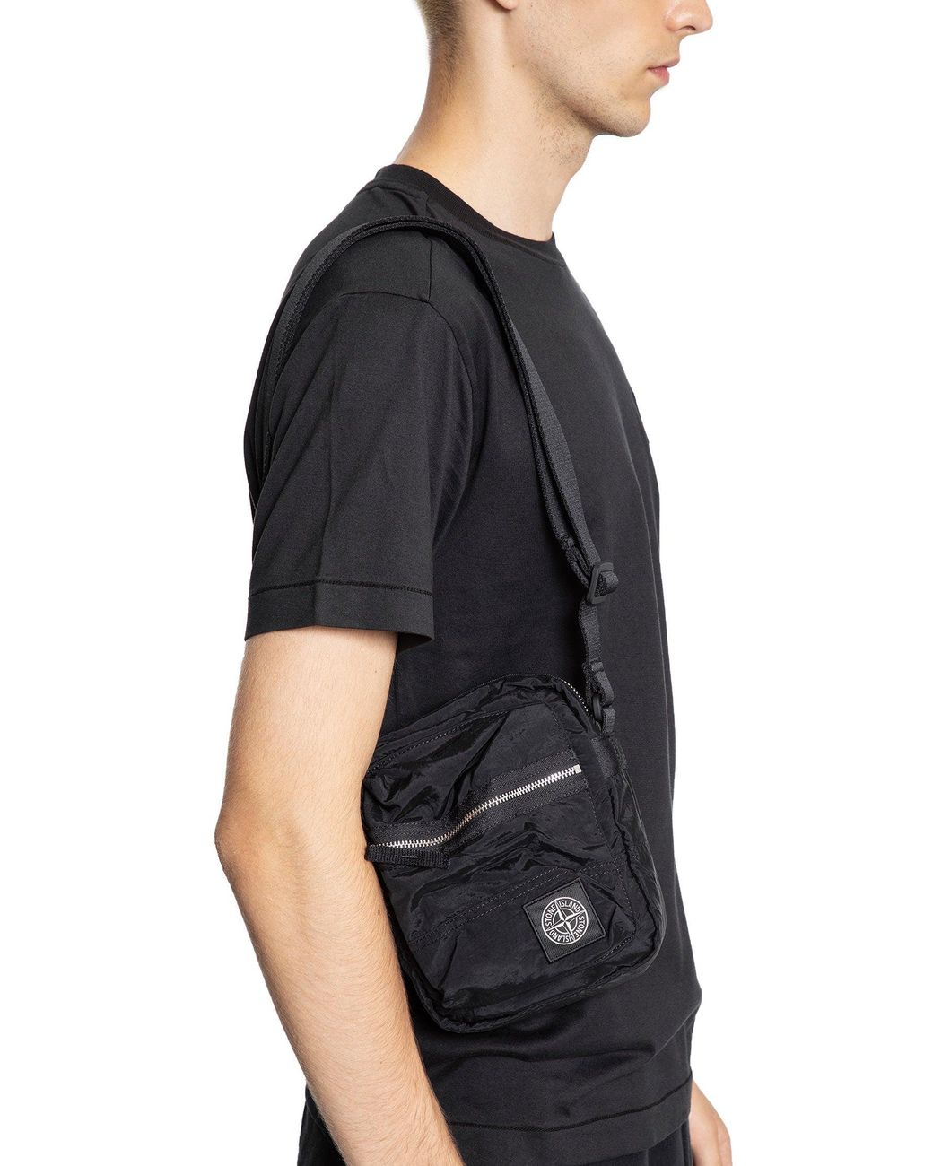 Stone Island Black 9200015 Coated Nylon Metal Pouch Bag for men