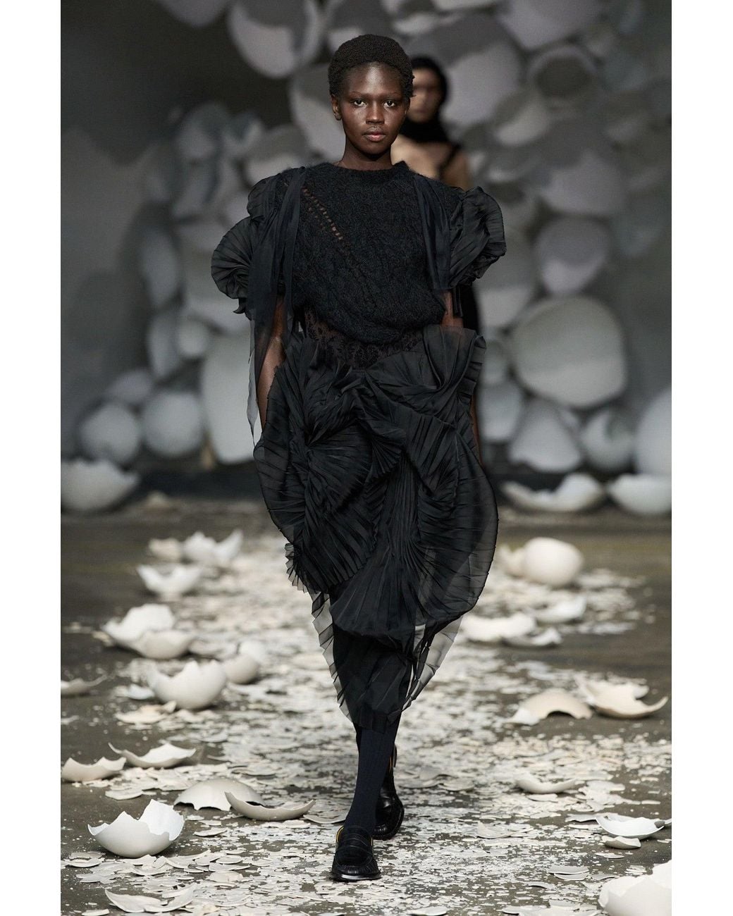 PAULINE DUJANCOURT Black Francisca Pleated Hand-Knit Vest