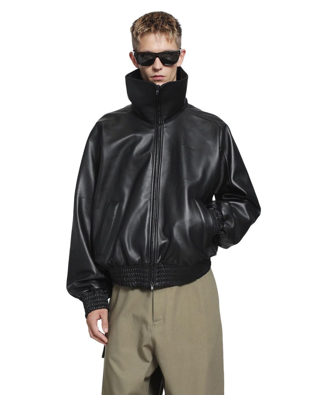 Balenciaga Black Leather Zip-Up Jacket for men
