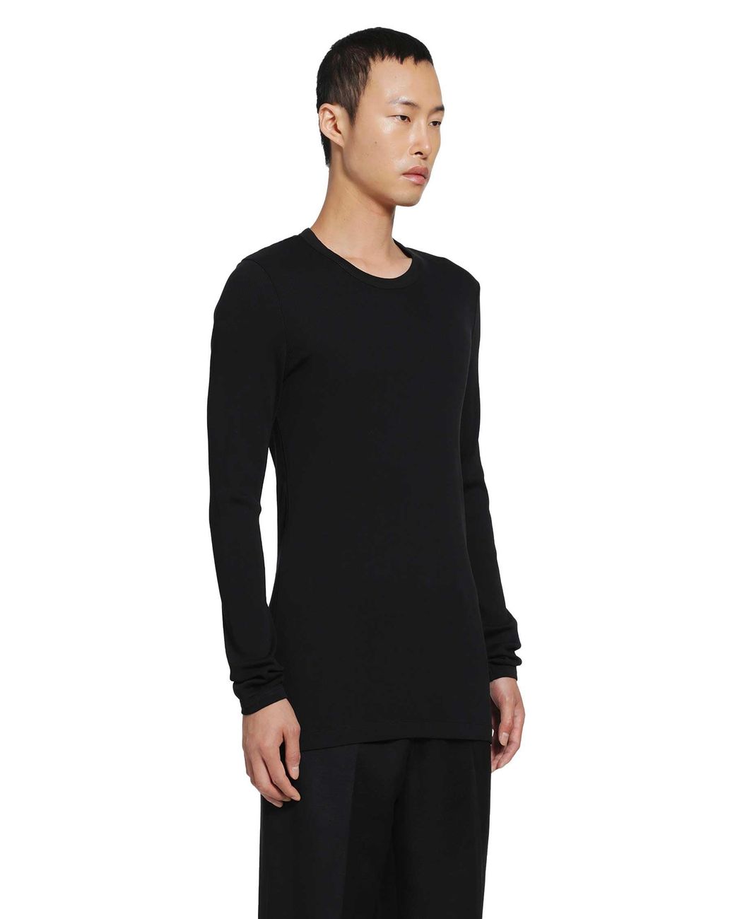Lemaire Black Long Sleeve Ribbed Tee for men