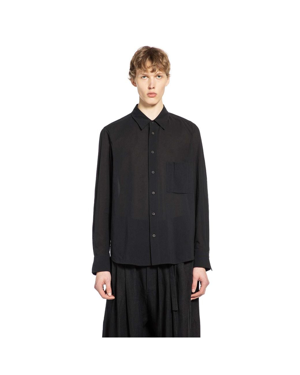 Ziggy Chen Black Spread Collar Pocket Shirt for men