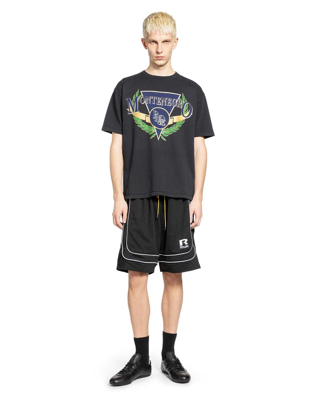 Rhude Black Baggy Mesh Basketball Shorts for men